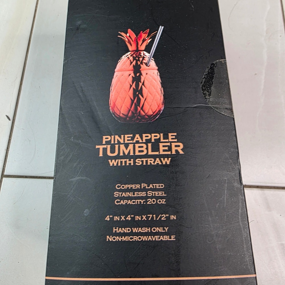 Godinger Copper Plated Stainless Steel Pineapple Tumbler with Straw 20oz 6207 T1 - Picture 11 of 16
